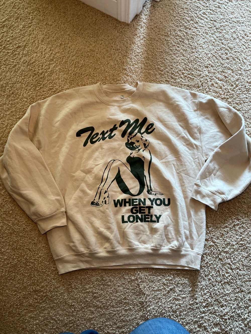 LONELY GHOST Cream Sweatshirt with Dark Green Logo
